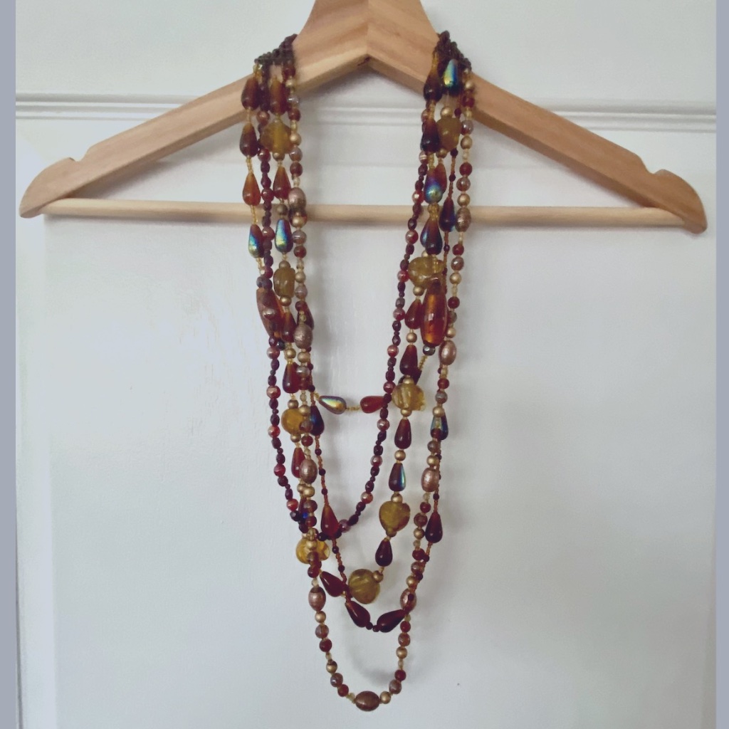 Multi Strand Beaded Necklace - Brown Gold Iridescent - HM 10$